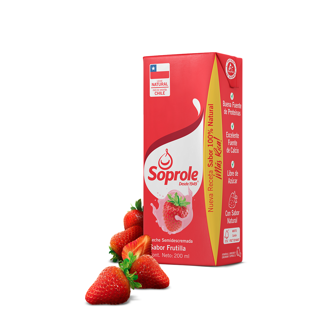 ID 1433909 - LECHE SABORIZADA SEMIDESCREMADA SOPROLE FRUTILLA CAJA 200 ML UNIDAD