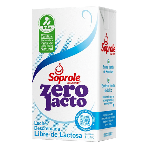 ID 1433804 - LECHE LIQUIDA DESCREMADA SIN LACTOSA SOPROLE ZEROLACTO NATURAL CAJA 1 L UNIDAD